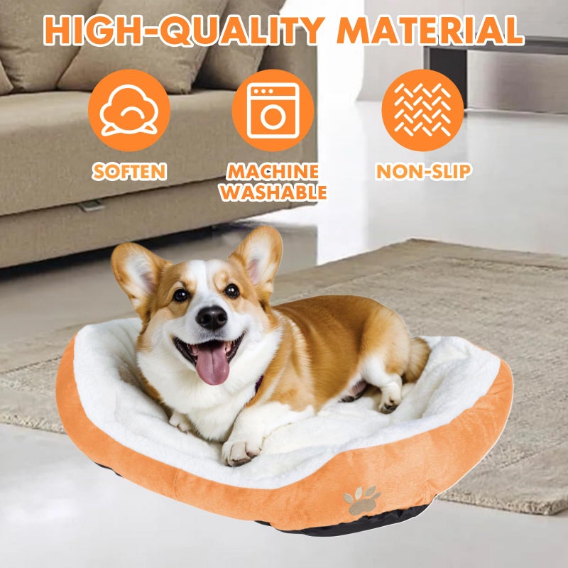 Resulzon Round Dog Cat Beds Mattress Washable Pads Room, Soft Durable Plush Faux Fur Sleeping Pet Fleece Bed Mat for Small Doggy Kitten Puppy, with Anti-Slip Waterproof Bottom (Orange) - Image 4